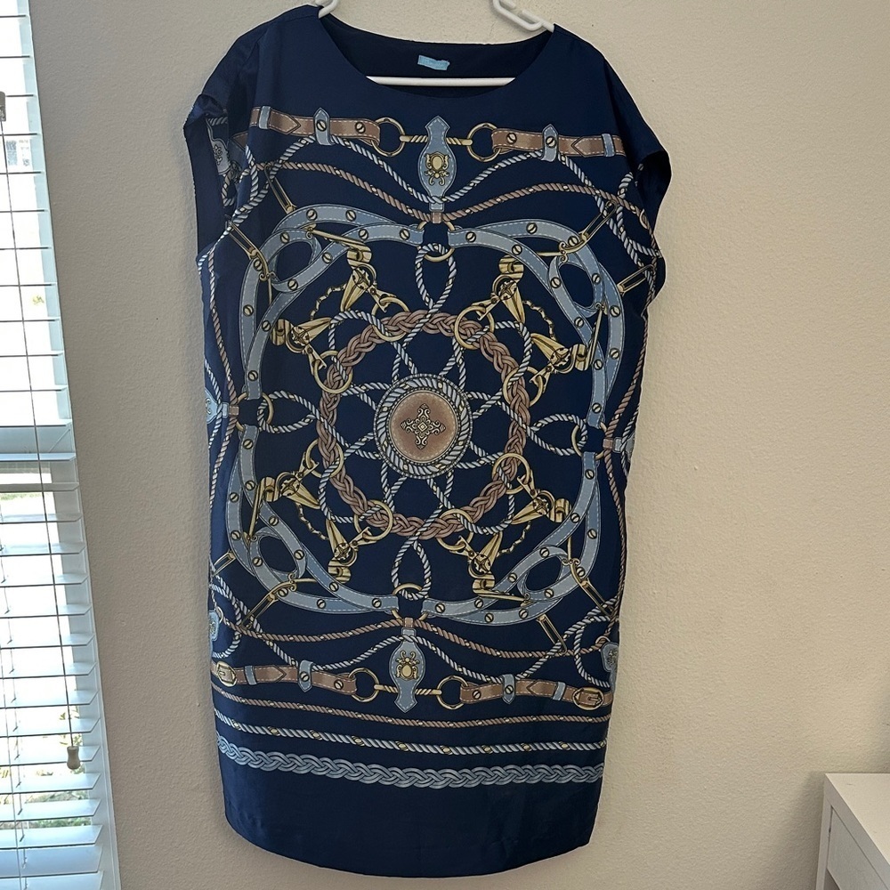 J McLaughlin Navy Chain Print Dress